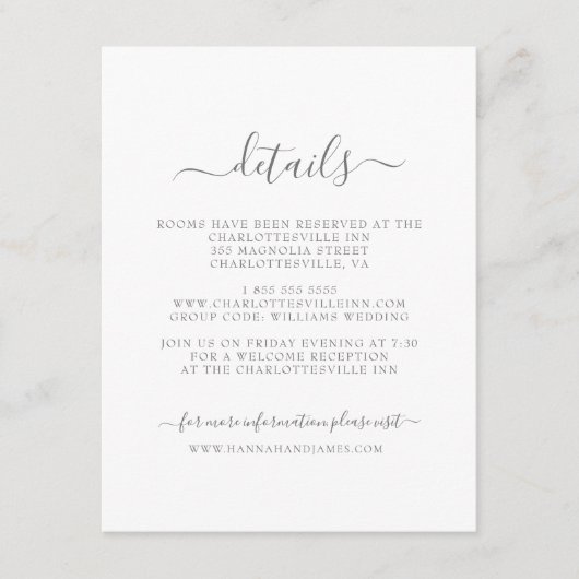 ハンナ |シンプル書道ゲスト詳細結婚ズ エンクロージャーカード (正面)