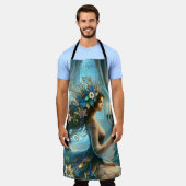 ハンヌカー美人と(ユダヤ教)メノラー エプロン (着用した状態)