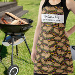 ハンバおもしろいグBBQパターンカスタムシェフネーム文字 エプロン<br><div class="desc">ハンバーガーのパターンと2行のおもしろいのカスタム文字、誰かの名前、ビジネス名を追加するか、文字と長方形を削除し、パターンを持っているエプロン。誕生日プレゼント、父の日の贈り物、小さなビジネスのレストランやカフェのオーナーのためのエプロン、出芽するシェフ、ホステスや婚約シャワーの贈り物などのために最適。</div>