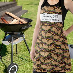 ハンバおもしろいーガーBBQパターンカスタムシェフネーム文字 エプロン