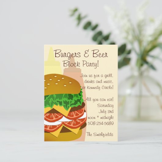 ハンバーガーおよびビールのブロックのパーティの招待状2 インビテーションポストカード (スタンド正面)
