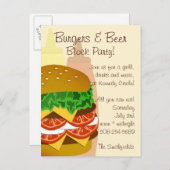 ハンバーガーおよびビールのブロックのパーティの招待状 インビテーションポストカード (正面/裏面)