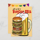 ハンバーガーおよびビール夏のおもしろいのパーティの招待状 招待状 (正面/裏面)