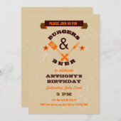 ハンバーガーおよびビール誕生日の招待状 招待状 (正面/裏面)