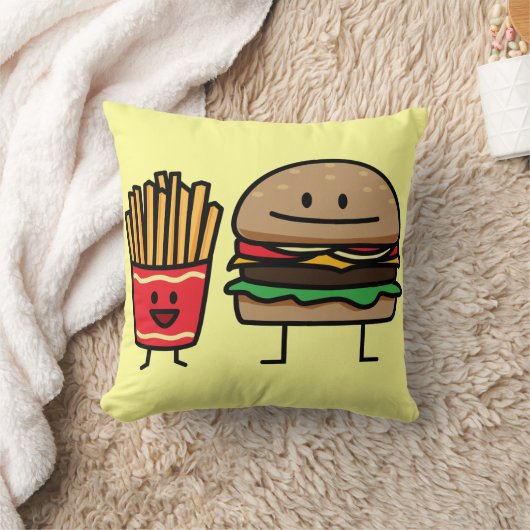 ハンバーガーおよび揚げ物のファースト・フードのパンのがらくたは熱い揚げました クッション (ブランケット)