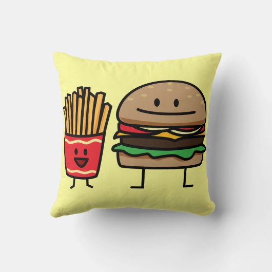 ハンバーガーおよび揚げ物のファースト・フードのパンのがらくたは熱い揚げました クッション (裏面)