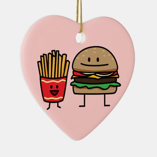 ハンバーガーおよび揚げ物のファースト・フードのパンのがらくたは熱い揚げました セラミックオーナメント (右)