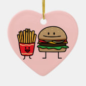 ハンバーガーおよび揚げ物のファースト・フードのパンのがらくたは熱い揚げました セラミックオーナメント (正面)