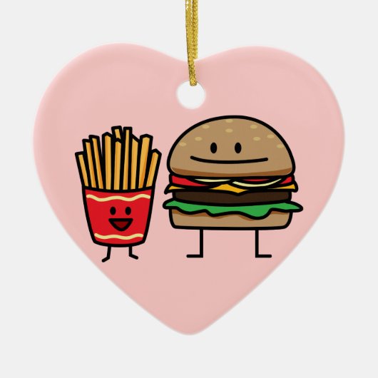 ハンバーガーおよび揚げ物のファースト・フードのパンのがらくたは熱い揚げました セラミックオーナメント (正面)