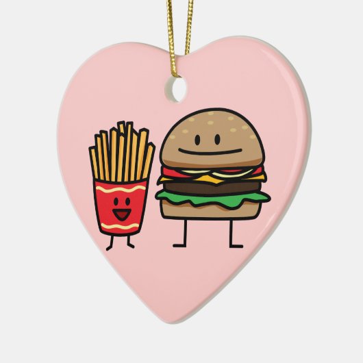 ハンバーガーおよび揚げ物のファースト・フードのパンのがらくたは熱い揚げました セラミックオーナメント (左)