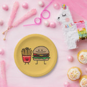 ハンバーガーおよび揚げ物のファースト・フードのパンのがらくたは熱い揚げました ペーパープレート (パーティー)