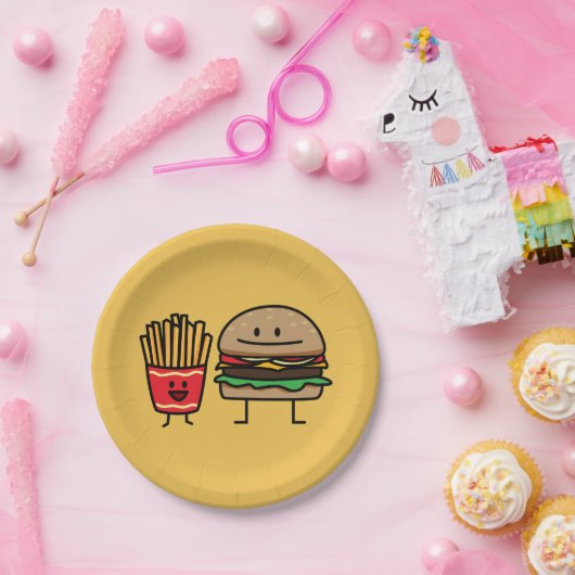 ハンバーガーおよび揚げ物のファースト・フードのパンのがらくたは熱い揚げました ペーパープレート (パーティー)