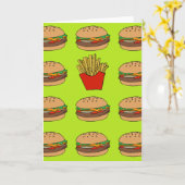 ハンバーガーおよび揚げ物の挨拶状 カード (黄色い花)