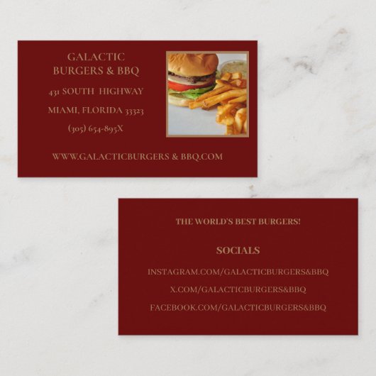 ハンバーガーとバーベキューフード名刺 名刺 (正面/裏面)