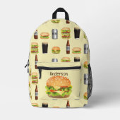 ハンバーガーとビール プリントバックパック (正面)