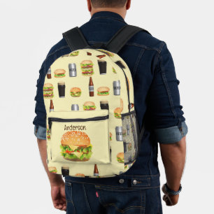 ハンバーガーとビール プリントバックパック