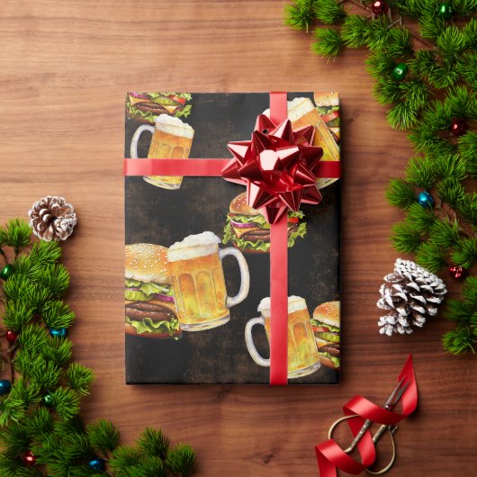 ハンバーガーとビール ラッピングペーパー (クリスマスギフト)