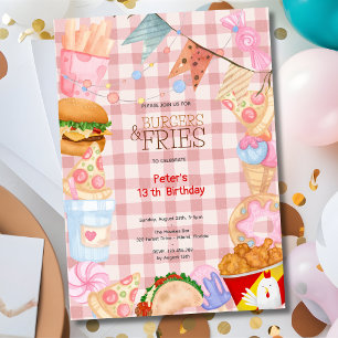 ハンバーガーとフライドファストフード誕生日パーティー 招待状