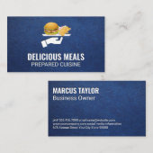 ハンバーガーとフライドポテトが出る |青い革の背景 名刺 (正面/裏面)