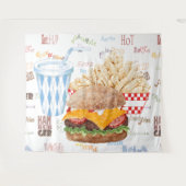 ハンバーガーとフライドポテトのファーストフード背景 タペストリー (正面(横))