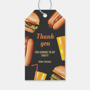 ハンバーガーとホットドッグのグリル料理のお礼パーティー ギフトタグ