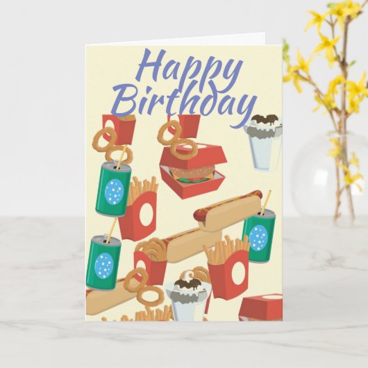 ハンバーガーとホットドッグのバースデーカード カード (黄色い花)