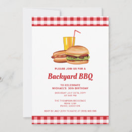 ハンバーガーとホットドッグの裏庭BBQ誕生日パーティー 招待状