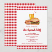 ハンバーガーとホットドッグの裏庭BBQ誕生日パーティー 招待状 (正面/裏面)