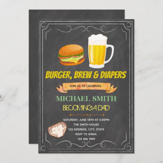 ハンバーガーのおむつの誘い 招待状 (正面/裏面)