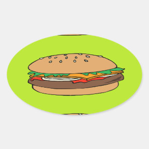 ハンバーガーのステッカー 楕円形シール