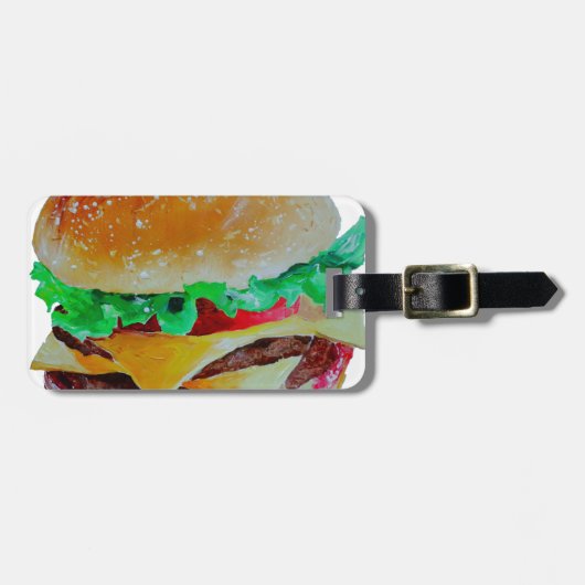 ハンバーガーのデザイン、元の絵画 ラゲッジタグ (正面横)