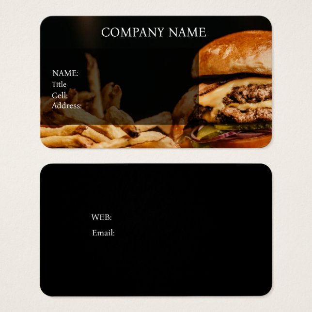 ハンバーガーのビジネスカード基本テンプレート (正面&裏面)