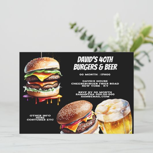 ハンバーガーのビールのバーベキューのグリル冷涼なリアル 招待状 (スタンド正面)