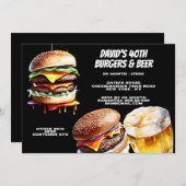 ハンバーガーのビールのバーベキューのグリル冷涼なリアル 招待状 (正面/裏面)