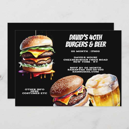 ハンバーガーのビールのバーベキューのグリル冷涼なリアル 招待状 (正面/裏面)