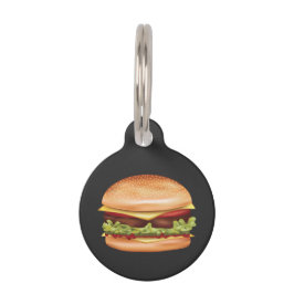 ハンバーガーのファストフードのキャラクターイラスト ペット　ネームタグ