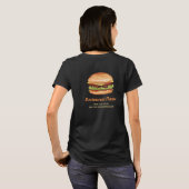 ハンバーガーのファストフードの食堂会社のロゴと情報 Tシャツ (裏面フル)