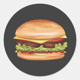 ハンバーガーのファストフードイラスト ラウンドシール