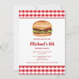 ハンバーガーのファストフードイラスト 誕生日パーティー 招待状