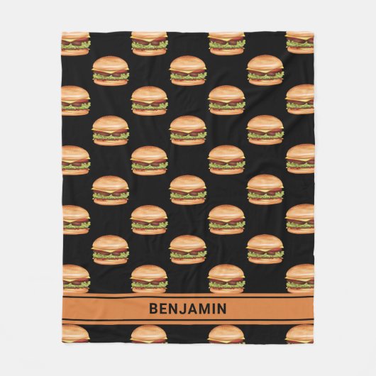 ハンバーガーのファーストフードの柄(名前) フリースブランケット (正面)