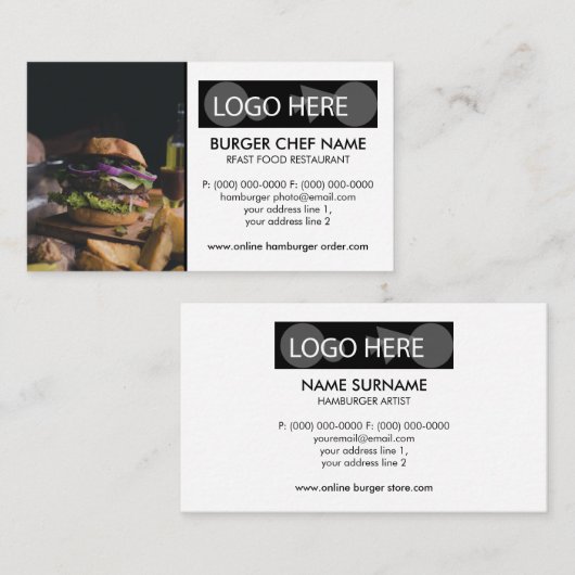 ハンバーガーのファーストフード写真 名刺 (正面/裏面)