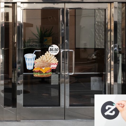 ハンバーガーのフライドファストフード ウィンドウサイン (オフィスドア)
