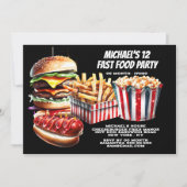 ハンバーガーのフライドホットドッグカーニバルファーストフードのジャンクパーティー 招待状 (正面)