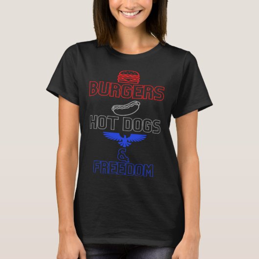 ハンバーガーのホットドッグと自由 Tシャツ (正面)