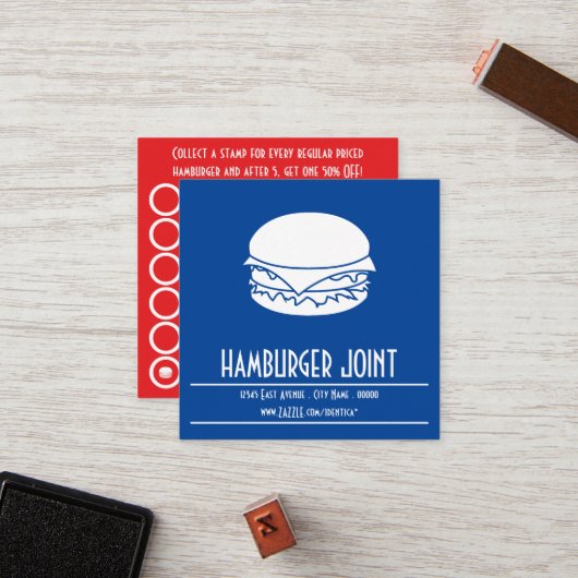 ハンバーガーの四角い切手カード ロイヤリティカード (正面/裏面インサイチュ)