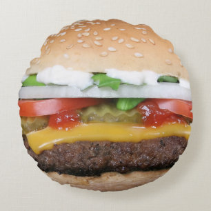 ハンバーガーの枕-円形の枕 ラウンドクッション