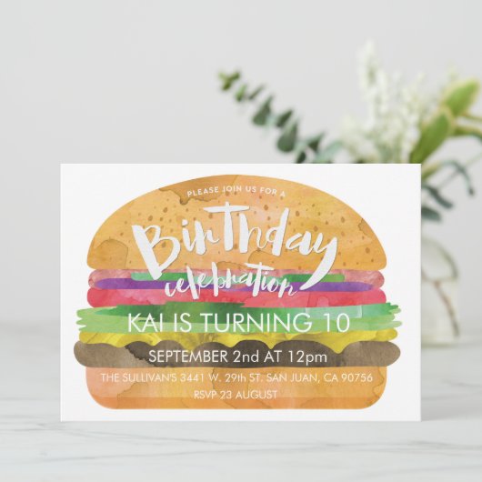 ハンバーガーの誕生日のパーティの招待状 招待状 (スタンド正面)
