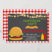 ハンバーガーの誕生日パーティーの招待 サンキューカード (正面/裏面)