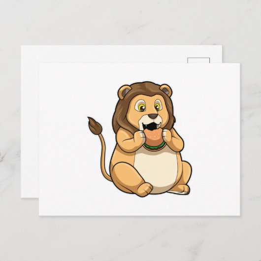 ハンバーガーを持ったライオン ポストカード (正面/裏面)