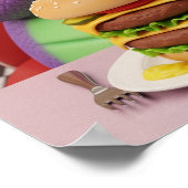 ハンバーガーを楽しむ紫恐竜 ポスター (角)